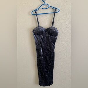 Bear Dance Charcoal Crushed Velvet Midi Dress